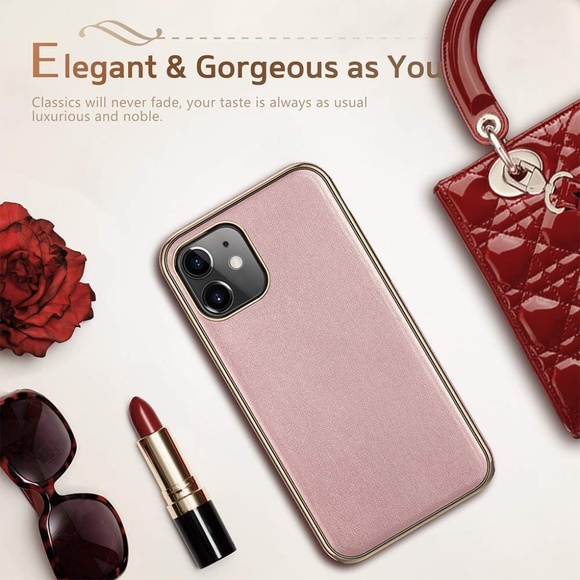 LOHASIC Pink Gold Premium Leather Slim Fit Classic Soft Grip iPhone 12 Mini Case - Picture 3 of 9